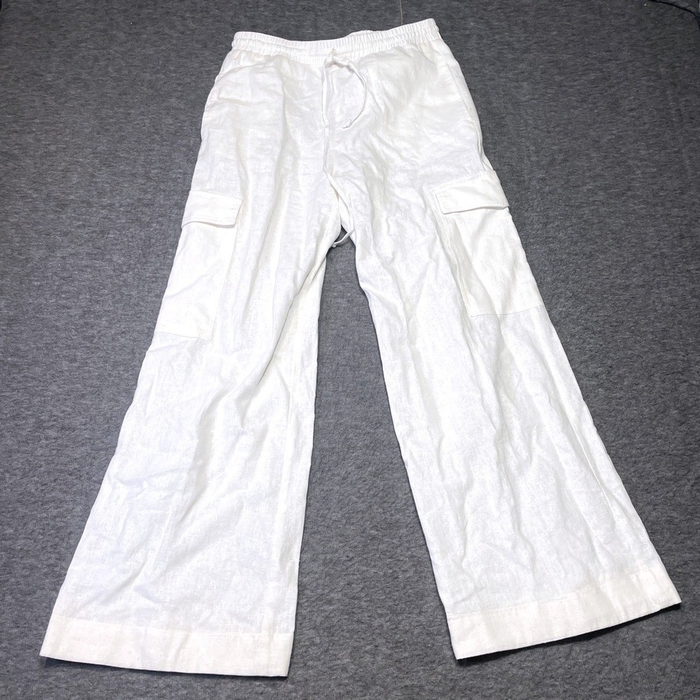 American Threads Boho Pants Women Medium  White Cargo Casual Chic Joggers Wide